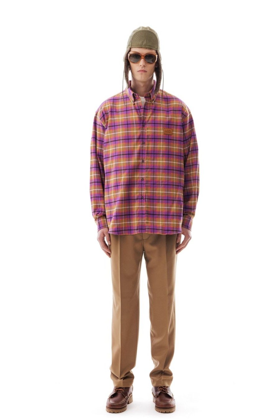 Abbigliamento LC23 | Flannel Check Shirt Camel/Purple