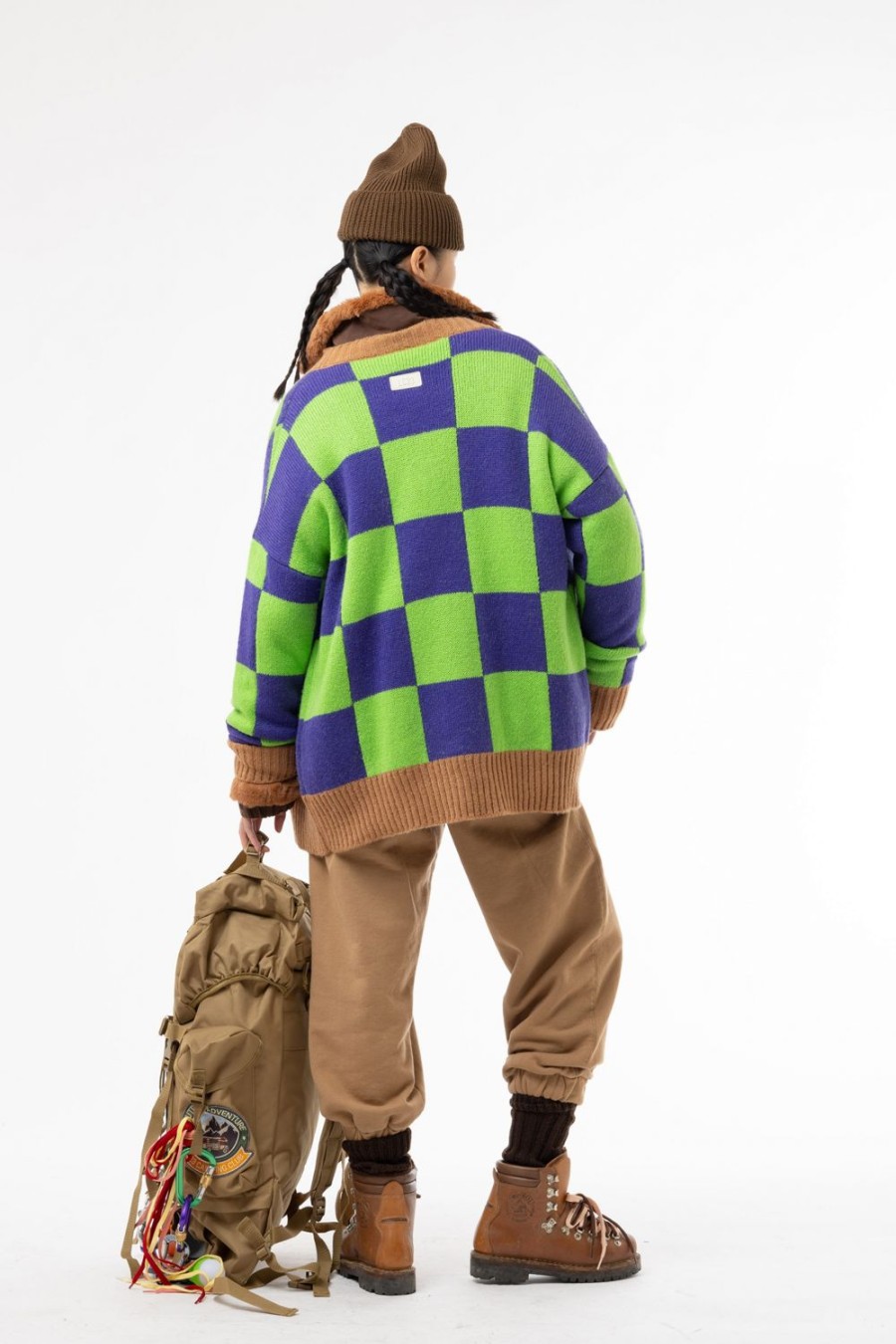 Abbigliamento LC23 | Checkered Cardigan Green/Camel/Purple